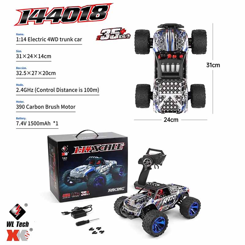 ماشین کنترلی آفرود دبلیو ال تویز سرعت 35 کیلومتر شارژی مدل WLtoys 144018