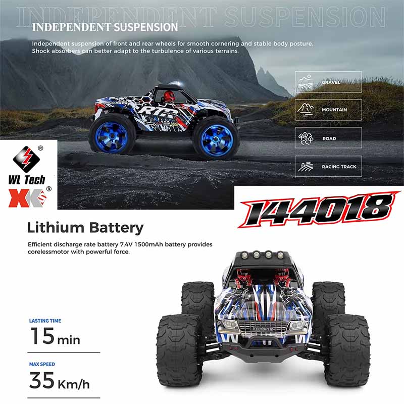 ماشین کنترلی آفرود دبلیو ال تویز سرعت 35 کیلومتر شارژی مدل WLtoys 144018