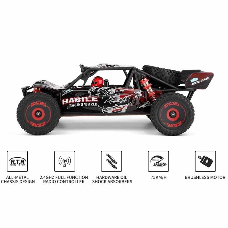 اسباب بازی ماشین کنترلی آفرود دبلیو ال تویز سرعت 75 کیلومتر موتور براشلس WLtoys 124016