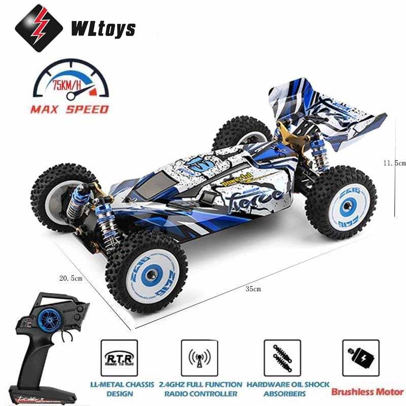 اسباب بازی ماشین کنترلی آفرود دبلیو ال تویز سرعت 75 کیلومتر موتور براشلس WLtoys 124017