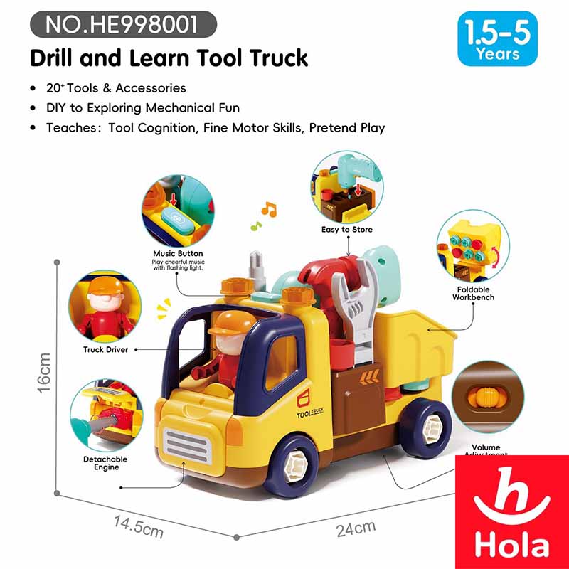 اسباب بازی کامیون ابزار آموزشی هولا Hola Drill and Learn Tool Truck HE 998001
