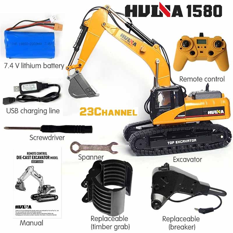 بیل مکانیکی کنترلی شارژی تمام فلزی هوینا مدل Huina All Metal RC Excavator 1580
