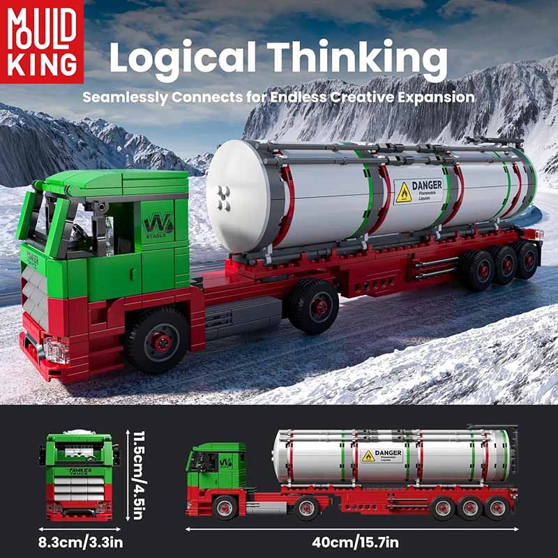 ساختنی لگو تریلی حمل سوخت برند مولدکینگ Mould King Fuel Tanker Truck 24075