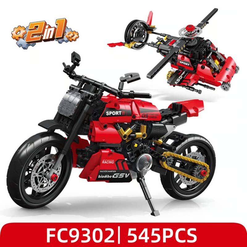 ساختنی لگو موتورسیکلت و هلیکوپتر 2 در 1 برند فورنج مدل FC 9302