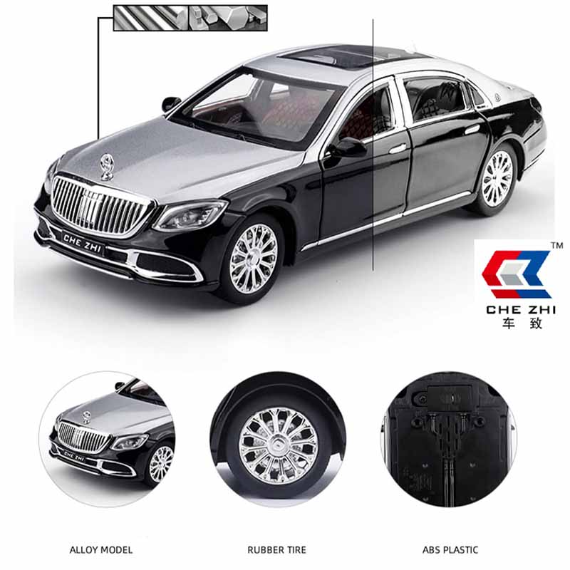 ماکت ماشین فلزی بنز میباخ چه ژی مقیاس 1:24 دودزا و موزیکال Chezhi Maybach S600