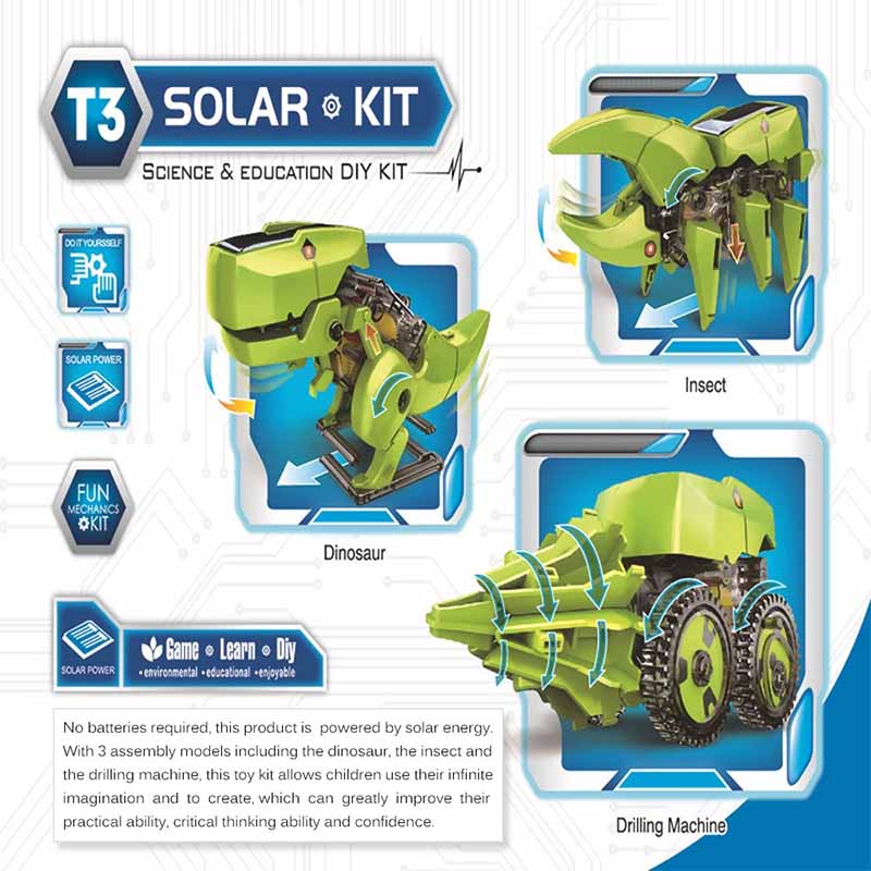 کیت آموزشی ربات خورشیدی دایناسور 3 حالته Toys Solar Robot Kit 3 in 1 DIY 2125A