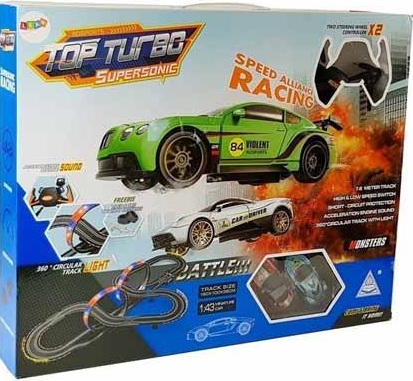 کیت ماشین بازی ریسینگ کنترلی تاپ توربو چراغ دار دسته فرمانی مدل TOP TORBO 47-18